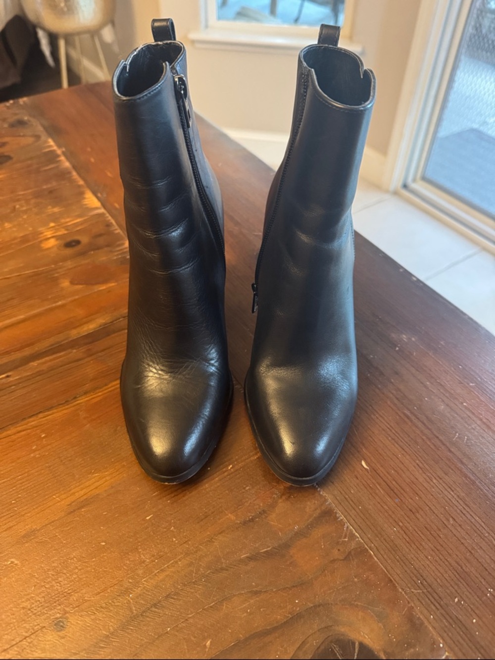 Coach Black Leather Pointed Toe Ankle Booties with Side Zip